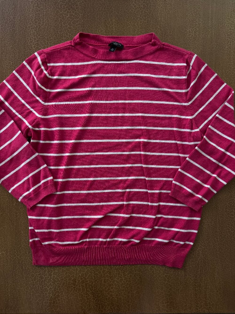 Pink and White Stripe Talbots 3/4 Sleeve Shirt Shirt - Size Petite Large